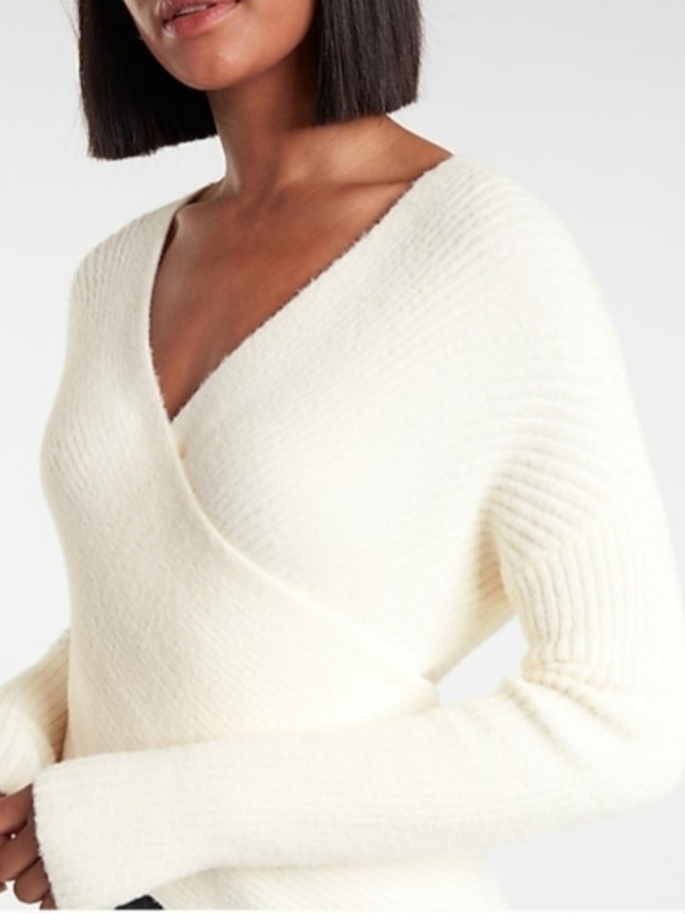 Express Ribbed Wrap V-Neck Sweater - Picture 2 of 5